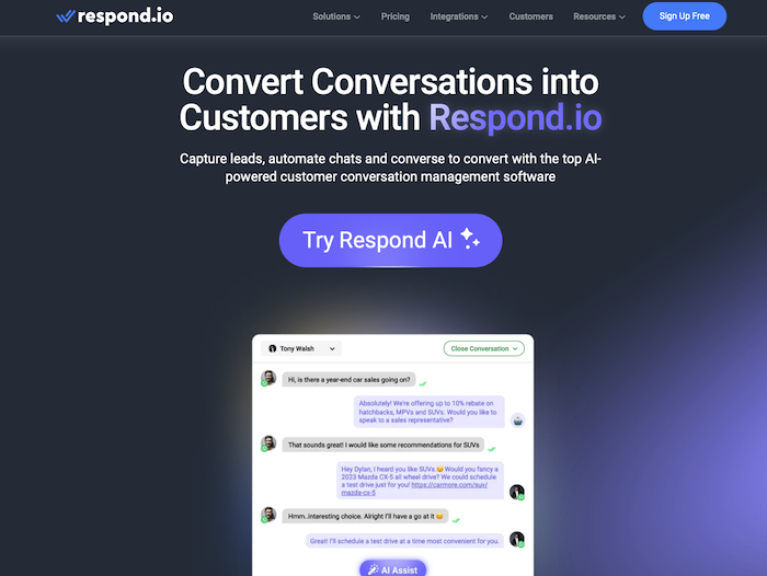 Respond.io's website